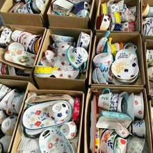 库存外贸五彩陶瓷碗碟盘杯尾货日用瓷清仓库存直播货源釉下彩批发