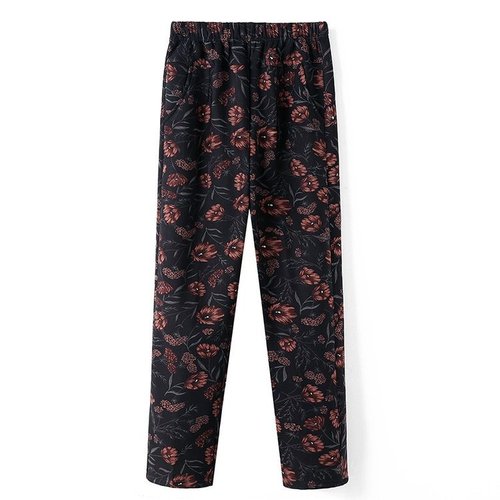 Live streaming item 2024 autumn and winter new middle-aged and elderly women's clothing mother large size floral pants large size grandmother pants for outdoor wear