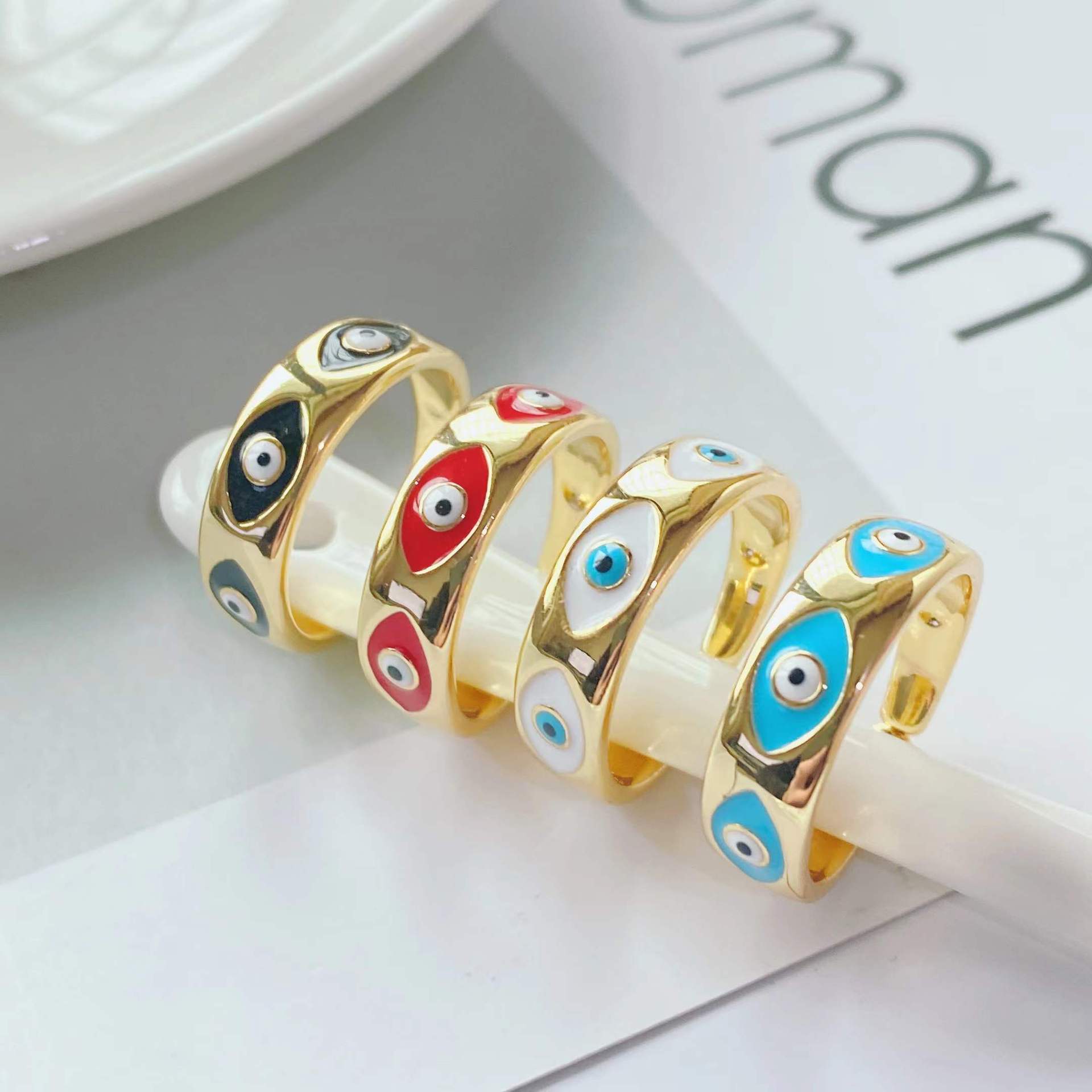 Trend Ring 18k Gold-plated Oil Drop Simple Personality Eye Opening Adjustable Female Ring display picture 2