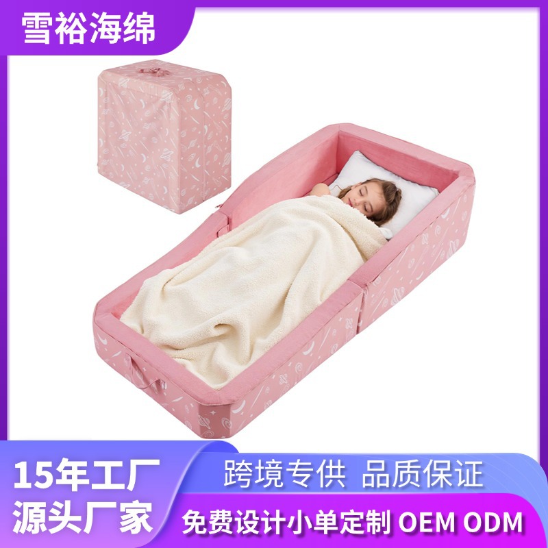 Amazon Cross-Border Manufacturer Customized Children's Bed Guardrail Portable Sponge Mattress Box Crib