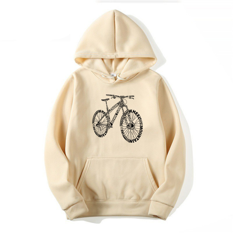 Alphabet Style Mountain Bike Funny Print Hoodies Men Winter