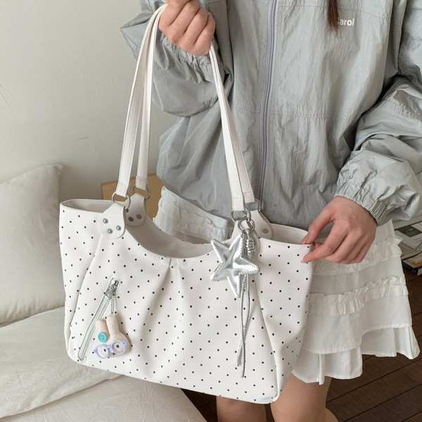 Cross-Border Retro Polka Dot Preppy Tote Bag For Women 2026 New Fashion Versatile Large Capacity Shoulder Bag - Thumbnail 4