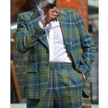 定制跨境外贸春季新款格子西装外套男士休闲修身西服上衣男