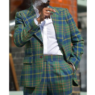 定制跨境外贸春季新款格子西装外套男士休闲修身西服上衣男