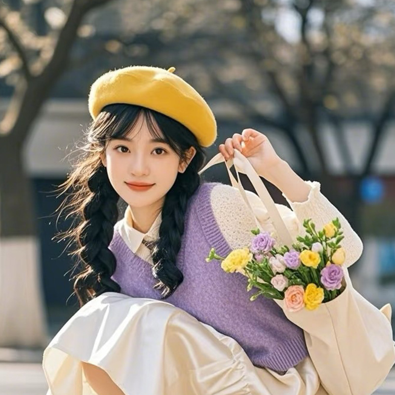 カスタムメイドのウールベレー帽、女性用、冬用、暖かい、韓国風、多用途、大きな頭囲でも小顔効果、ウール製画家帽