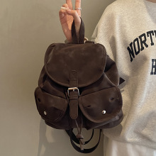 通勤复古麂皮绒女式双肩包2025新款潮休闲百搭后背包出游旅行书包