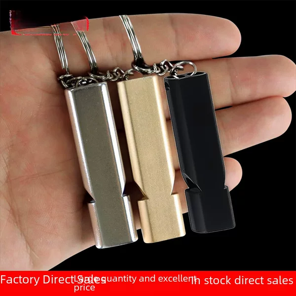 Cross-Border Flat Aluminum Alloy Dual-Frequency Survival Whistle, Dual-Tube Outdoor Survival Whistle Equipment Edc Tool