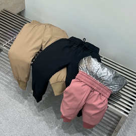 新款儿童羽丝绒丝裤男女童中大童休闲保暖黑金石墨烯裤子厂家代发