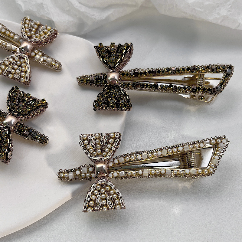Vintage Bow Duckbill Clip  Alloy Chain Pearl Edge Clip Head Accessories display picture 2