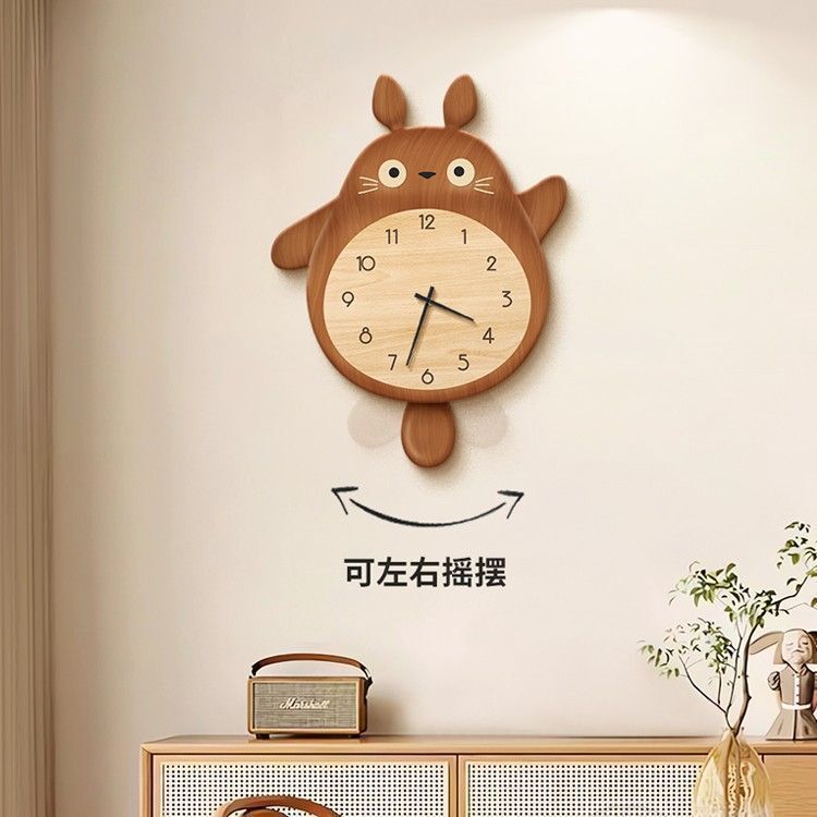 Log Style Wall Clock Decorative Painting Restaurant New Decorative Painting Totoro Clock Living Room Children's Room Silent Clock Wall Hanging