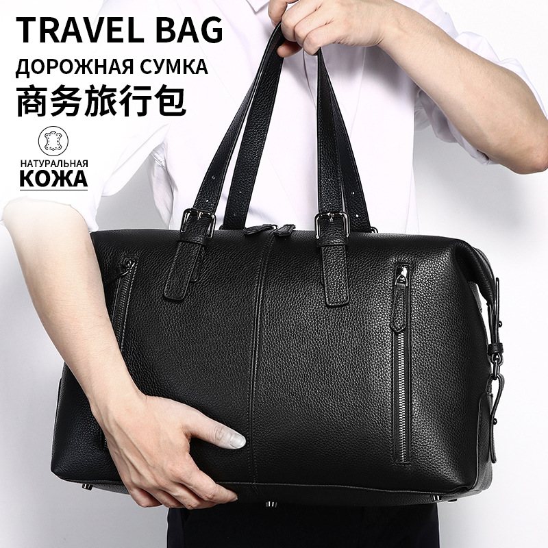 Men's handbag made of top-grain cowhide, business travel bag, crossbody luggage bag, multi-functional large-capacity travel bag
