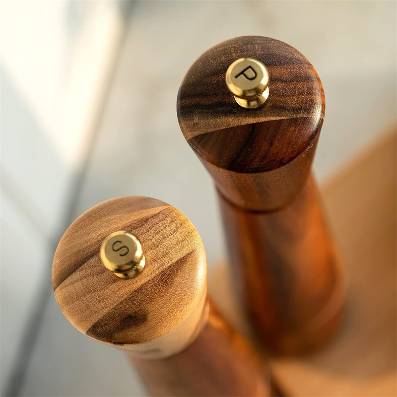 10 pulgadas de Acacia madera molino de pimienta manual de espesor ajustable molinillo de pimienta cocina condimento botella molinillo