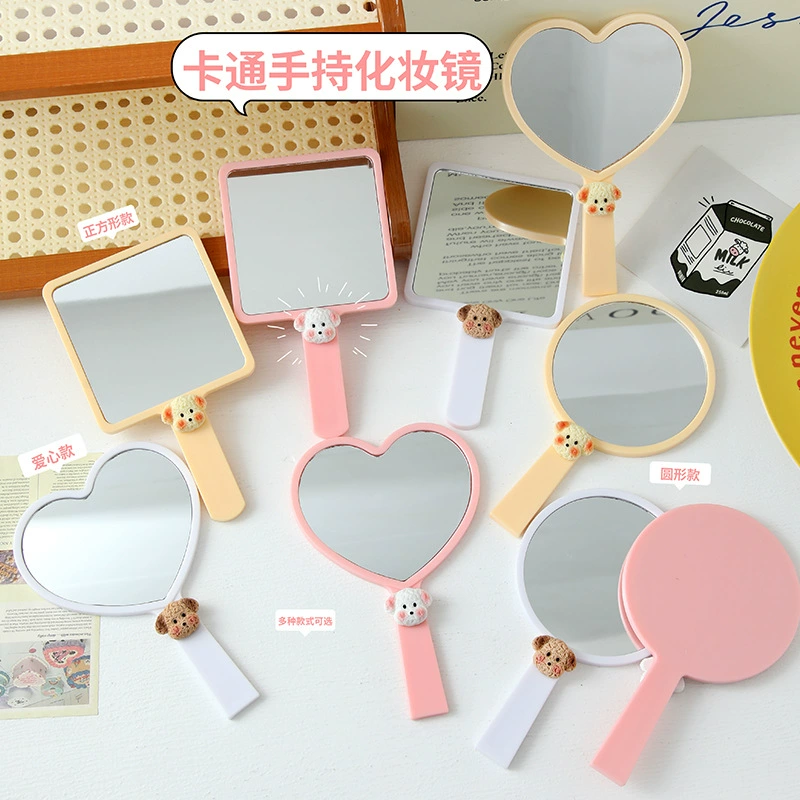 Симпатичный мультяшный щенок держит зеркало для макияжа с высоким значением студента ручка зеркало с небольшим зеркалом для макияжа оптом