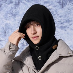 巴拉克拉法帽子男秋冬保暖围脖一体纽扣套头帽摇粒绒骑行保暖帽子