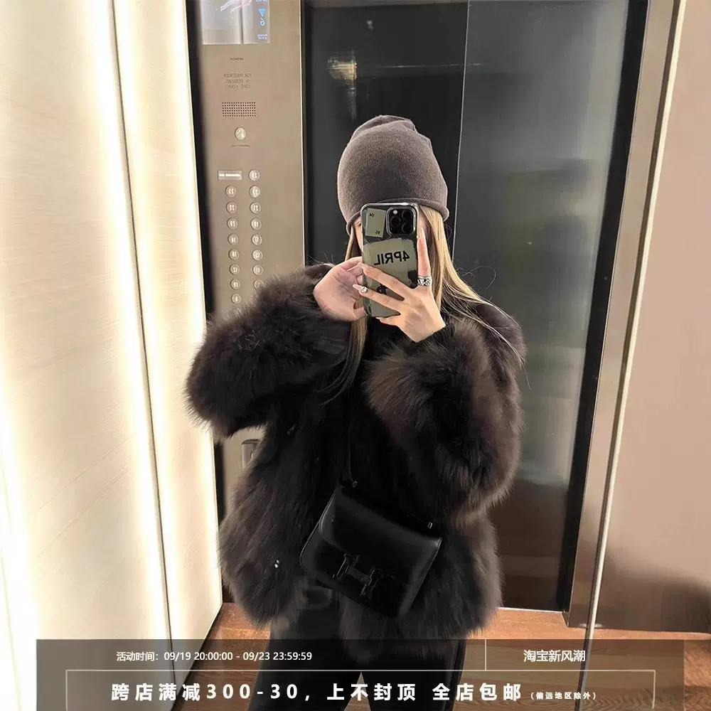 皮毛一体灰色2024冬环保皮草秋冬短款仿狐狸毛毛外套女2025新款