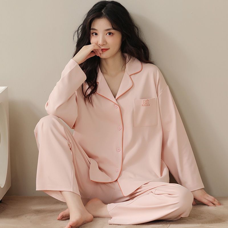 女性用パジャマ 2025 春と秋の新しい純綿薄手長袖パンツ大きいサイズのホーム服セットは屋外で着用でき、シンプルでカジュアルです|undefined
