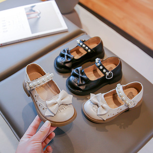 Children's Leather Shoes Girls' Princess Shoes 2023 Spring New Soft Bottom Bow Little Girl Shoes Small and Large Children's Shoes