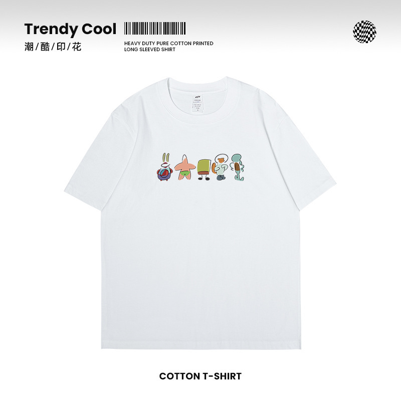 Pure Cotton Short-sleeved T-shirt Men's Summer Casual Loose Half-sleeved Teenagers Upper Clothes Boys Cartoon Printed T-shirt