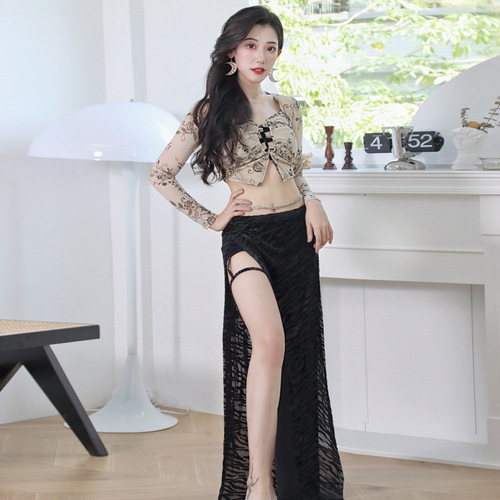 Belly dance 2024 spring and autumn new long-sleeved velvet practice suit suit sexy leg ring oriental dance costume performance costume