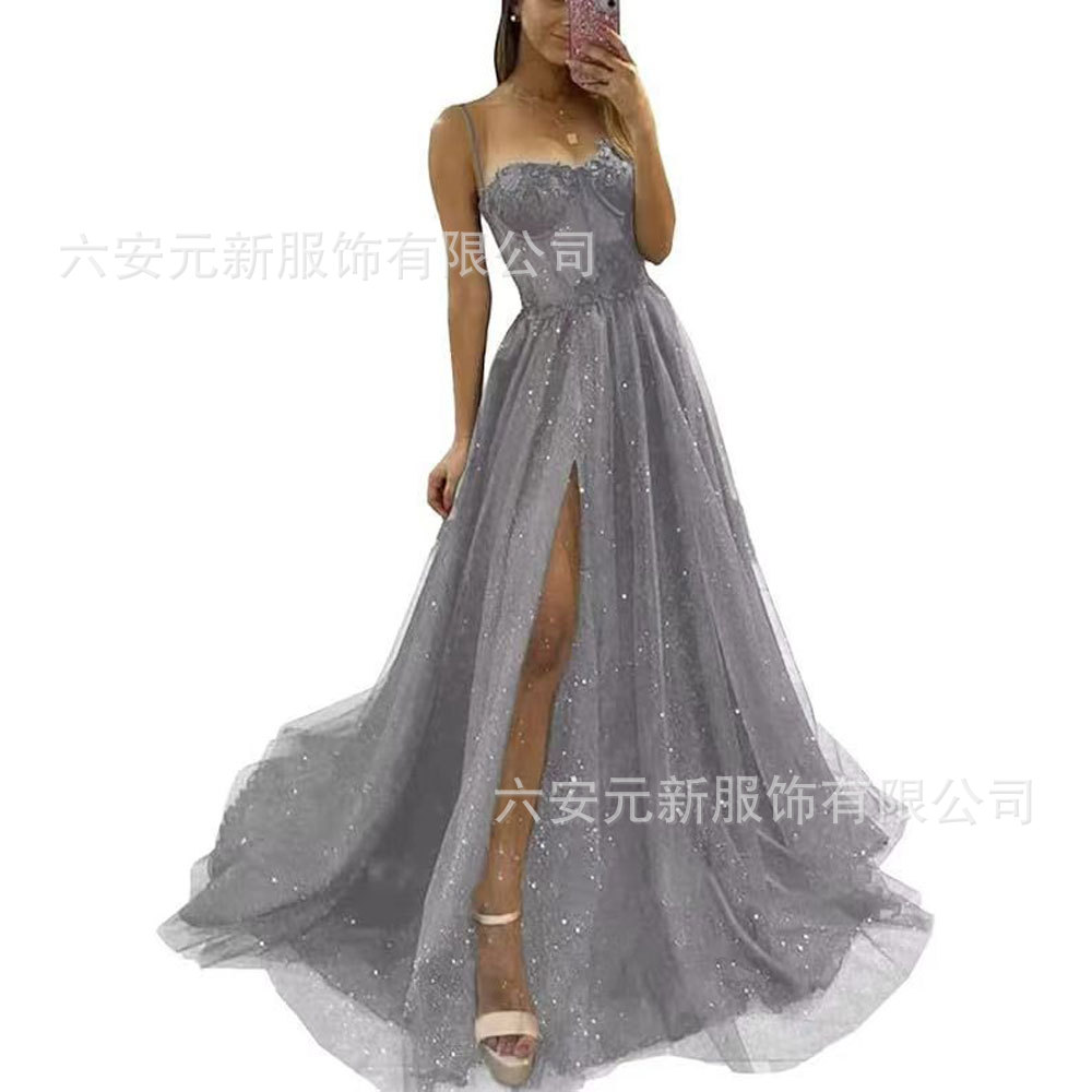 Europa y América del comercio exterior Amazon AliExpress deseo sexy nuevo largo elegante sexy negro adelgazamiento split vestido image 7
