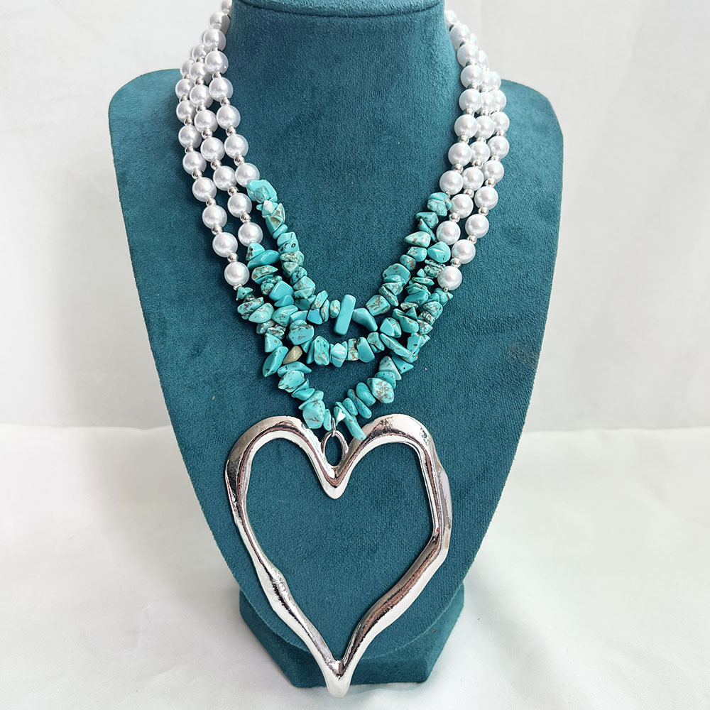 85g Weight Alloy Pendant Material Three Layer Necklace Classification Imitation Pearl Chain Material Beaded Chain Chain Type 1 Piece Quantity Casual, Party Occasion Imitation Pearl, Alloy Material Heart Shape Pattern Unisex Gender Exaggerated, Streetwear Style Exaggerated Streetwear Heart Shape Imitation Pearl Alloy Beaded Chain Statement Necklaces Wholesale 11
