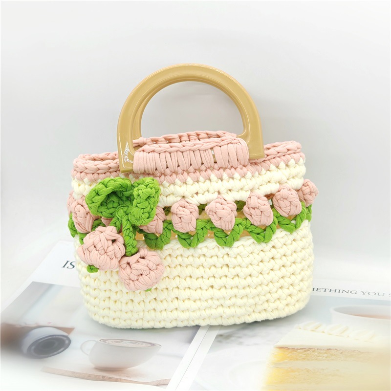 Línea de tela de bricolaje tejida a mano Bolso de tulipán Bolso de material Bolso para novias generosas y dulces