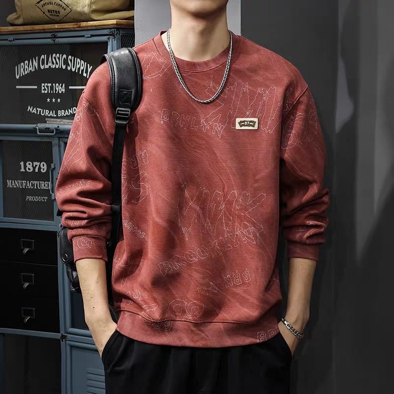 65%棉 秋冬新款男卫衣长袖上衣休闲加绒加厚外套扎染重磅美式复古