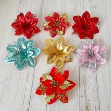 跨境热卖金粉五角松柏叶圣诞节装饰花仿真花头圣诞树装饰花环配件