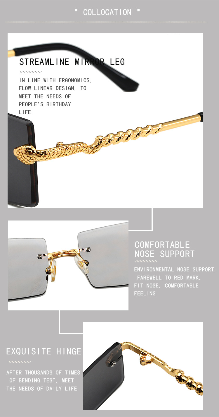 60g Weight Frameless Glasses Structure Sunglasses Classification PC, UV400 Protection Lens Material Square Glasses Style Casual, Daily Occasion Solid Color Pattern Unisex Gender Retro, Simple Style Style Gold, Black Color Retro Simple Style Solid Color PC UV400 Protection Square Frameless Women's Sunglasses 13