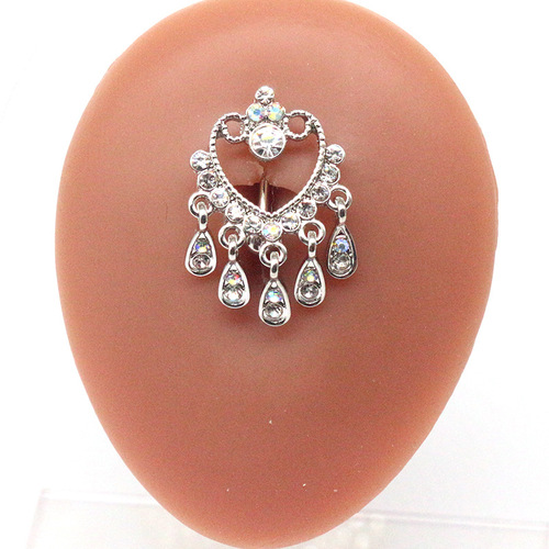 Gabby European and American cross-border heart-shaped navel ring water drop pendant navel ring navel ornament navel nail human body piercing jewelry