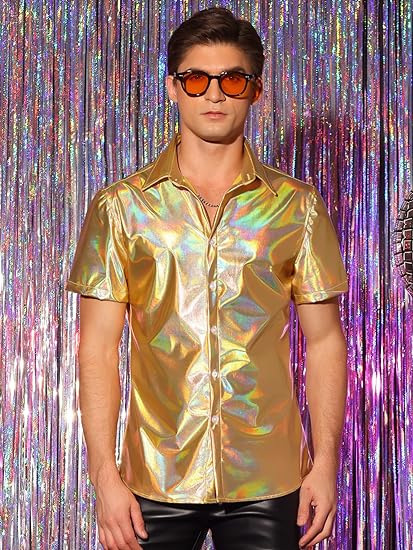 2025 New Summer New Men's Casual Lapel Glossy Short-Sleeved Shirt Aliexpress Men's Clothing