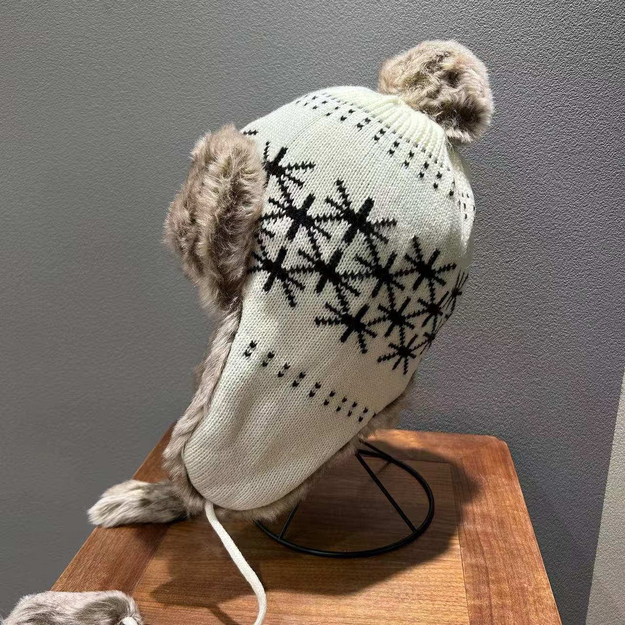 冬季复古费尔南岛风提花针织加绒保暖雷锋帽女东北护耳防寒甜美骑