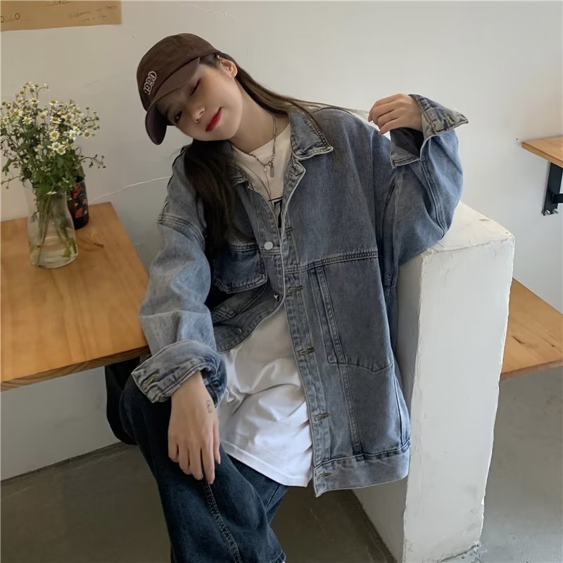 Veste en jean unisexe, modèle tendance et haut de gamme, coupe ample._voghion.com