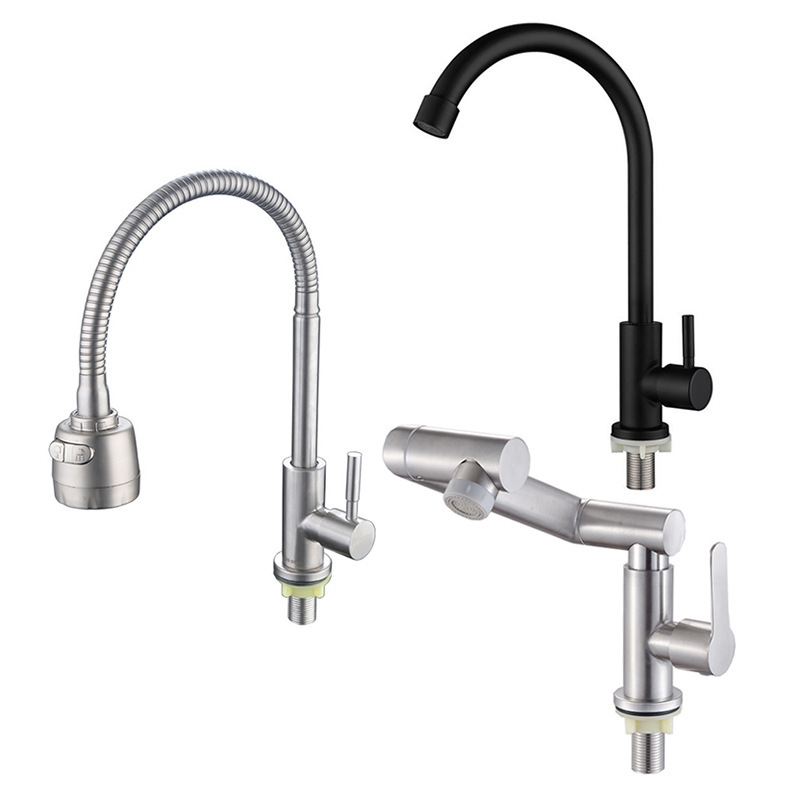 Foreign trade stainless steel 304 kitchen single cold faucet household kitchen dish washing basin sink faucet can rotate Foreign trade stainless steel 304 kitchen single cold faucet household kitchen dish washing basin sink faucet can rotate