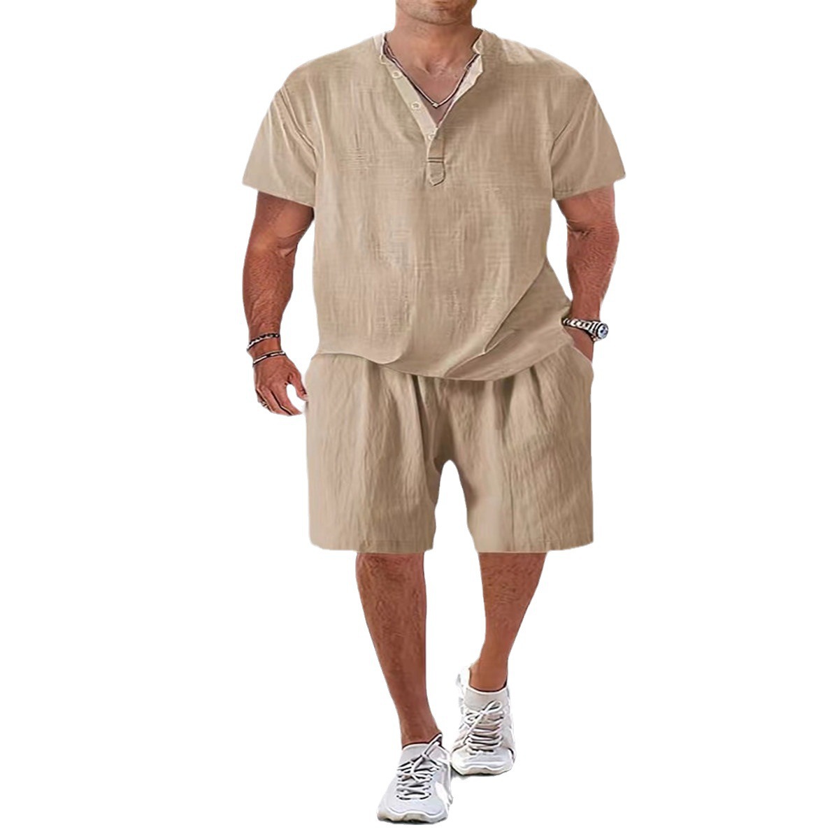 2023 Summer New Amazon Independent Station European and American Men's Solid Color Casual Short Sleeve Casual T-Shirt Shorts suit