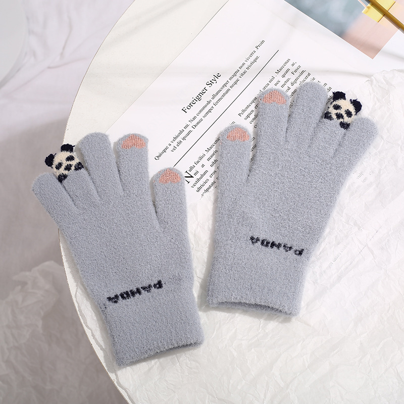 冬のぬいぐるみ手袋防寒ニット手袋卸売り秋冬女子かわいいタッチパネル学生自転車保温手袋|undefined