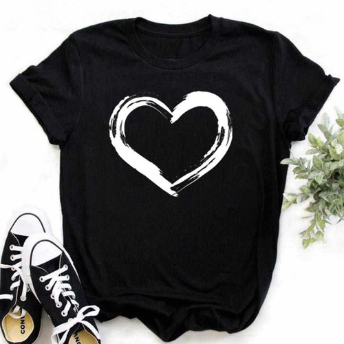 European and American New Fashion Heart Fashion Plus Size Casual Crew Neck Basic Women's Top Women
