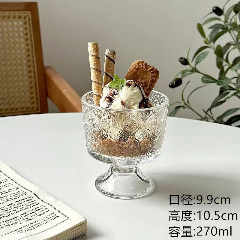 Taza de vidrio creativa ins Taza de postre de pudín de yogur grueso transparente Taza de helado Taza de helado