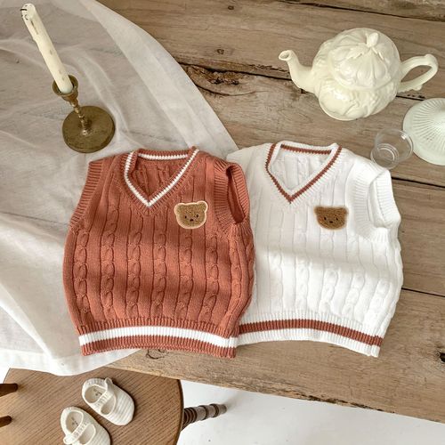 ins Korean style male and female baby bear knitted vest sweater vest infant and toddler college style spring and autumn sweater