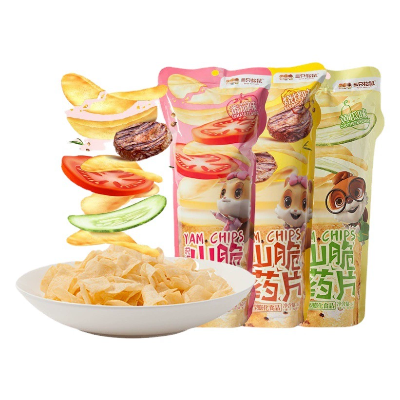 [Три белка ямс хрустящие чипсы 60 г] Тонкие хрустящие картофельные чипсы вкусные закуски