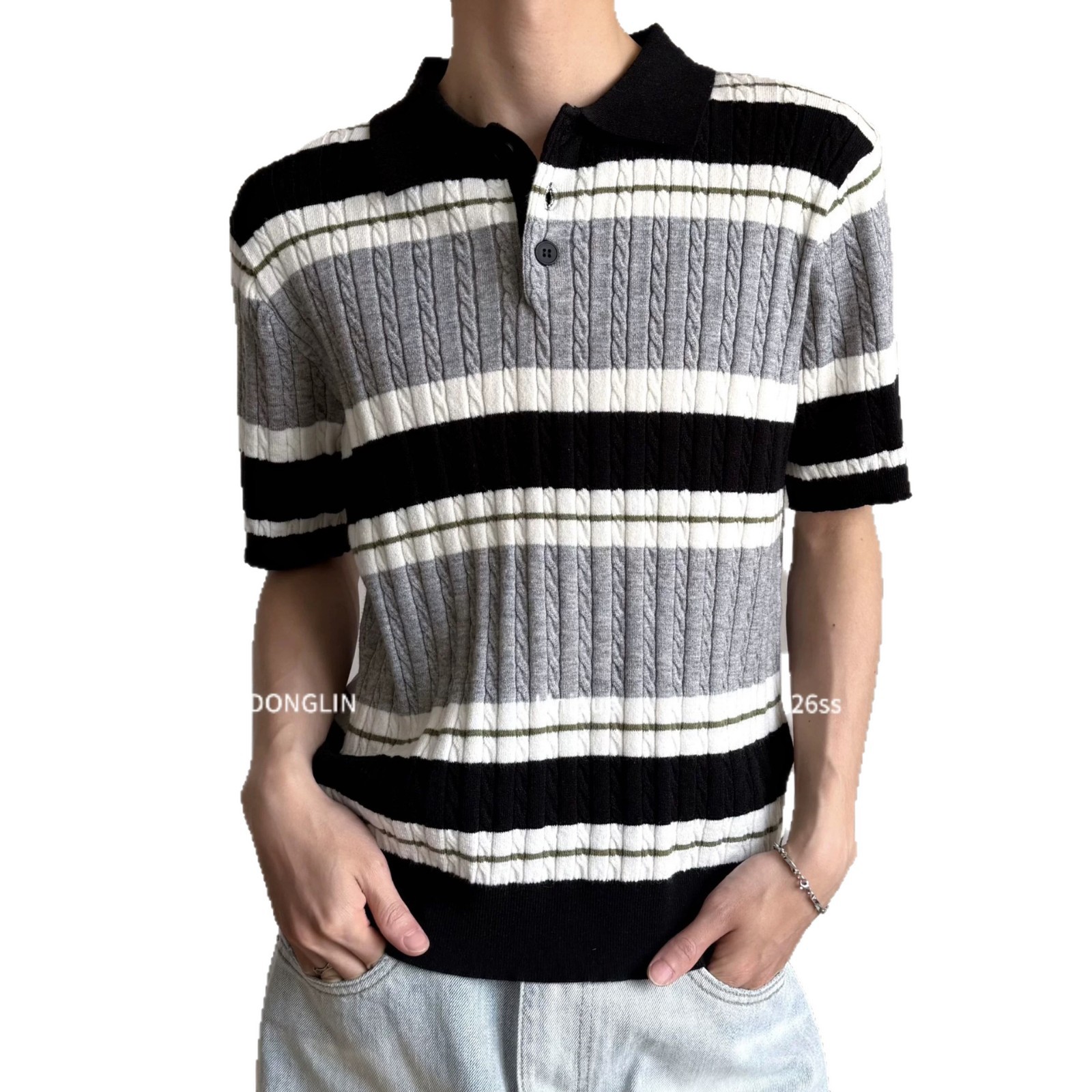 Polo camiseta de punto camiseta de manga corta camiseta de cuello de hombre rayas torcidas flores viejas ganancias de verano fábrica transfronteriza al por mayor