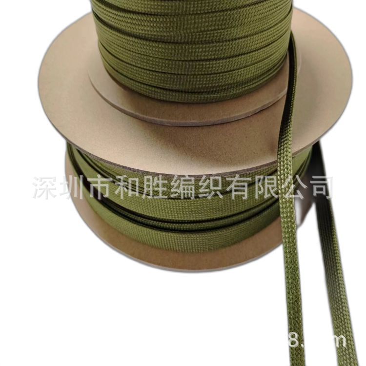 批发军工绝缘绿色阻燃锦纶高强丝套蛇皮伸缩棉线耐磨编织网套管锦