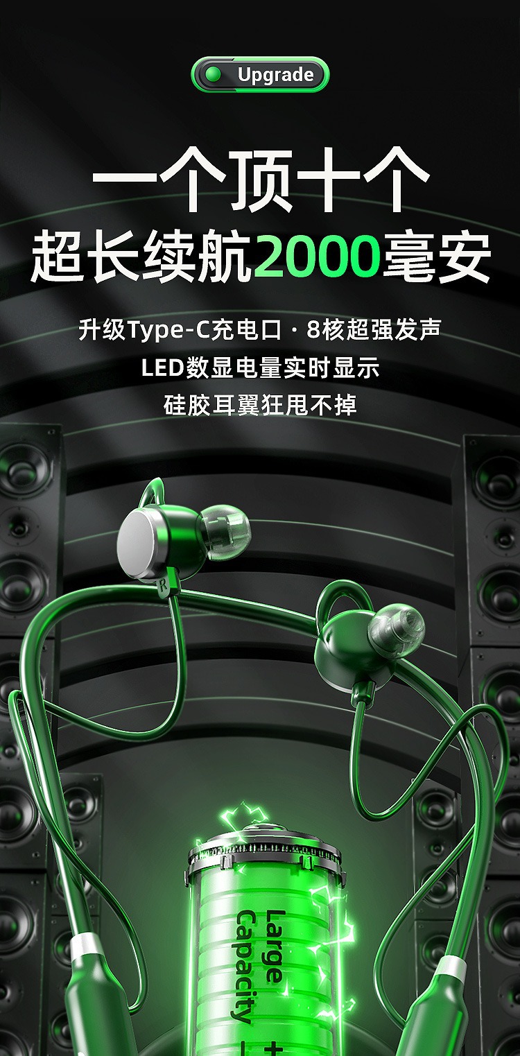 Wireless Bluetooth Earphones BT-7 Sports Neckband TF Card Support Black Technology Digital Display Noise Cancellation Cross-Border Factory New Model