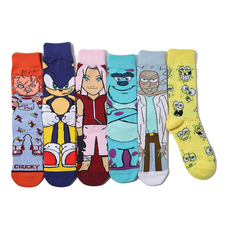 Cotton Cartoon Monster University Socks Animation Personality Trendy Mid-length Socks Cartoon Socks Cross-border European and American Long Barrel Skate Socks