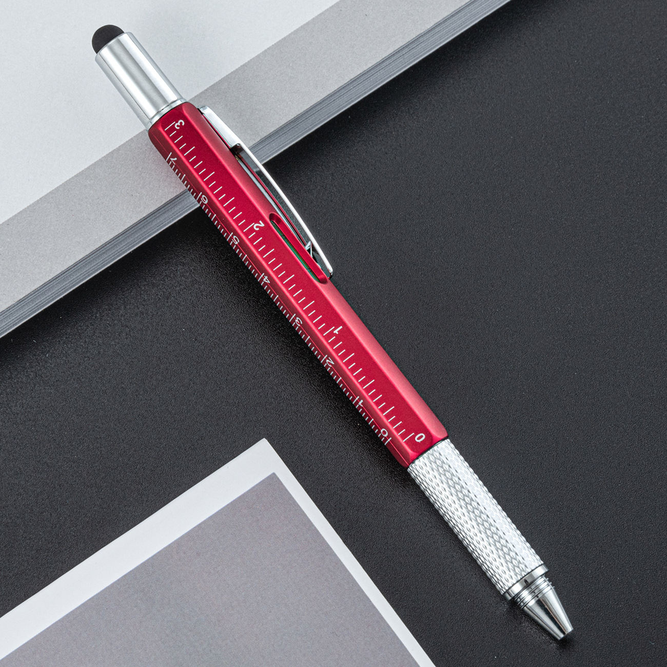 Lápiz de herramientas de plástico 6 en 1 escala de nivel lápiz de pantalla táctil una palabra cruzada doble cabeza destornillador lápiz de bola