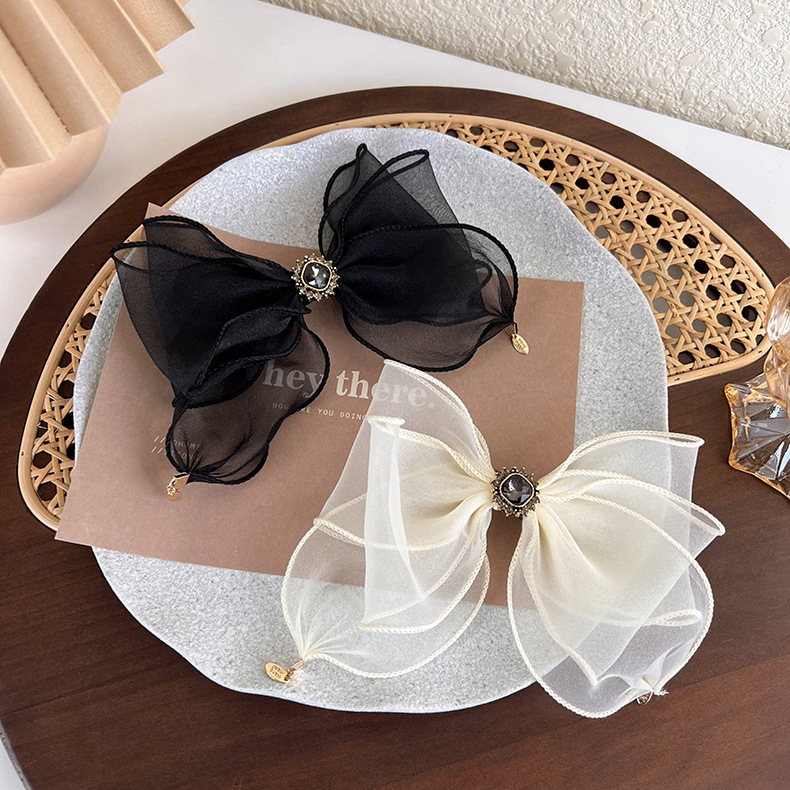 Fashion Mesh Bow With Diamond Hairpin Korean Spring Clip display picture 2