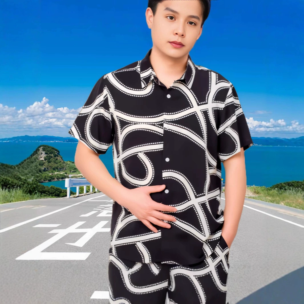 Летняя пляжная одежда, текстура шелка, мужские и женские рубашки, домашняя одежда с короткими рукавами, повседневные рубашки с цветочным принтом для пар, мужские топы из ледяного шелка.