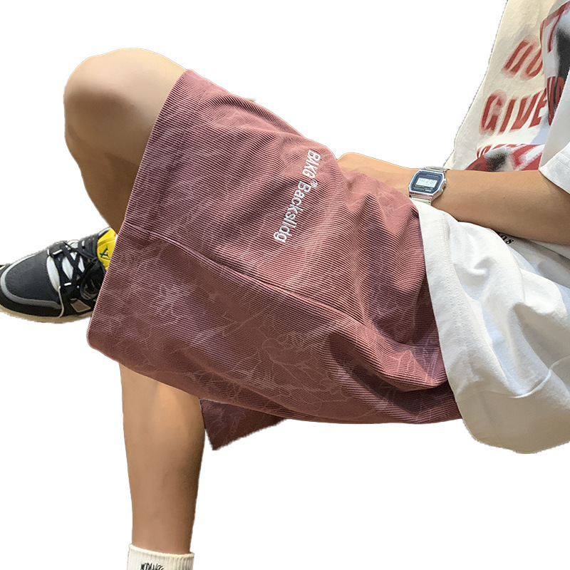 刺绣短裤男士夏季2025新款宽松休闲裤子潮牌外穿美式男生5五分裤|undefined