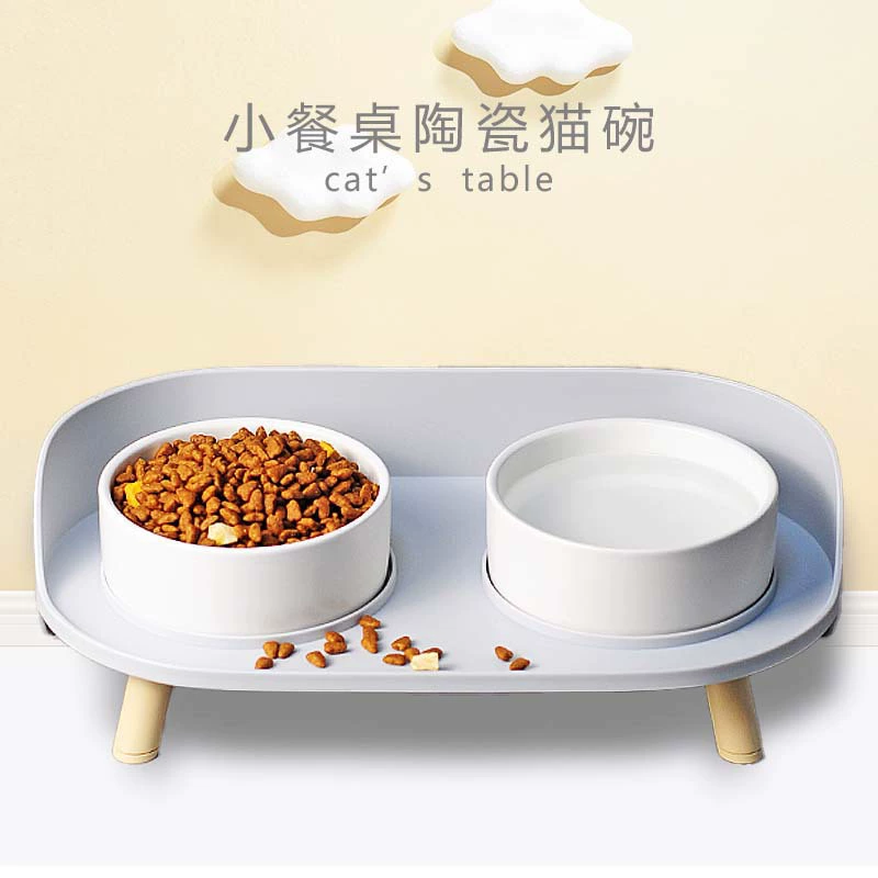Керамическая миска для кошек Луна Половина Двойная миска Бассейн для корма для кошек Защита от опрокидывания Шейный отдел позвоночника Миска для кошек Миска для собак Принадлежности для кошек