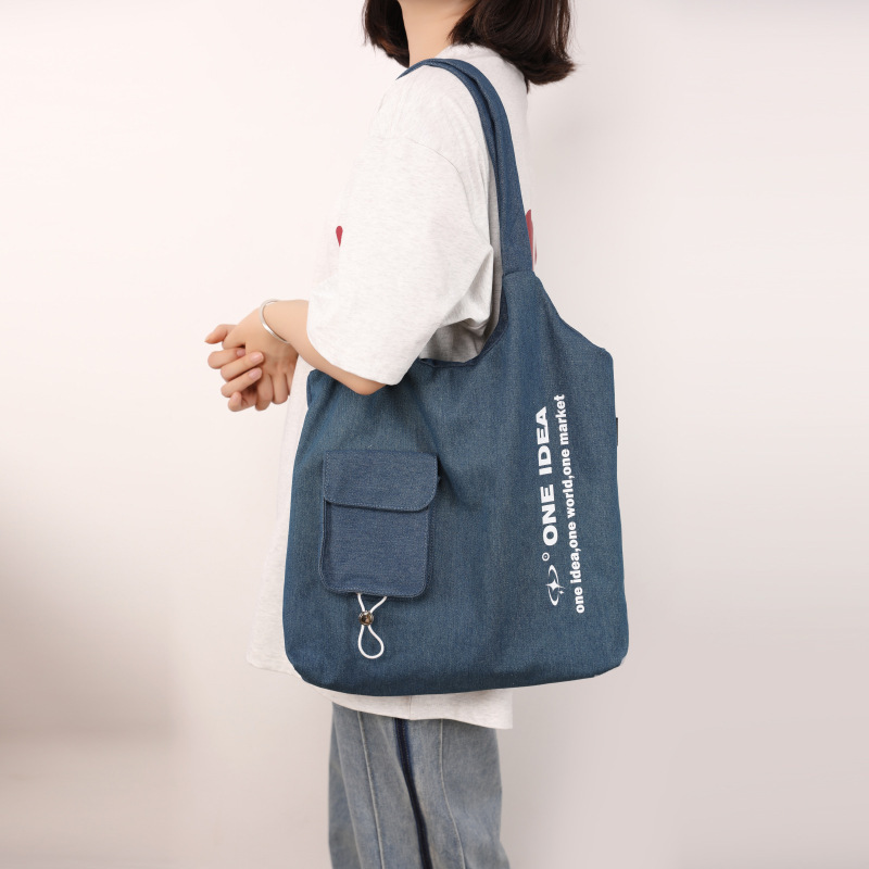 Silver Bag for Women, Large Capacity Shoulder Bag, Canvas Bag, Niche Designer Tote Bag, Denim Bag for College Students